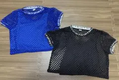 メッシュショート丈Tシャツ 青と黒 2枚セット　11-12y SHEIN