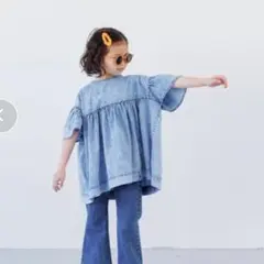 LOWRYS FARM デニムボリュームブラウスケミカルウォッシュ 110cm