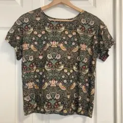 ウィリアムモリス　ブラウス　Sサイズ　ハンドメイド フリル　半袖　いちご泥棒