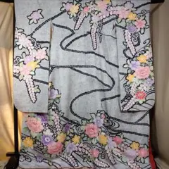 着物 振袖フルセット 振袖 鹿の子絞り柄 駒刺繍 黒地 成人式 卒業式