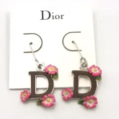 Christian Diorディオール 茶革Dロゴ×ハイビスカス③ピアス未使用品