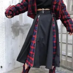 onespo ファスナー フレアスカート チェック柄