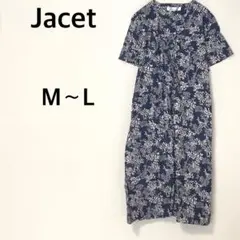Jacet 半袖ワンピース 【M〜L】総柄 ロング丈 綿100% ポケット