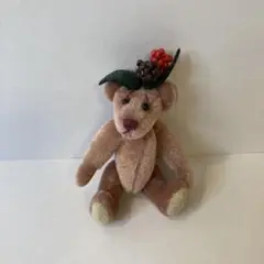 テディベア クマのぬいぐるみです。頭の上にラズベリーをのせた困り顔のくまさん
