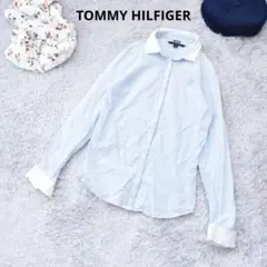 TOMMY HILFIGER トミーヒルフィガー XS 長袖ストライプシャツ 青