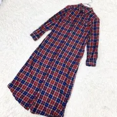 レイカズン　マキシ丈ワンピース　フランネルシャツ　チェック柄　レッド　赤
