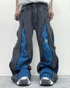 【希少】人気カラー　トラックパンツ　デニムパンツ　再構築　リメイクデニムパンツ