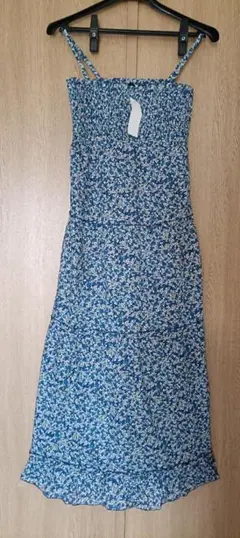 UNIQLO 花柄ノースリーブロングワンピース M 65 Blue