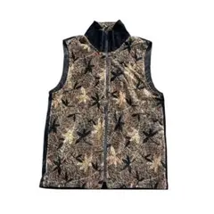 7AS1紅葉柄　フリースベスト　ジップアップベスト　レトロ　古着used