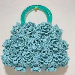 SALE‼️手編み花✿モチーフ編みバッグ マニラヘンプヤーン ブルー