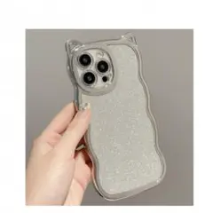 猫耳 iPhoneケース ねこ iPhone12pro クリア 透明 シルバー