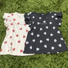 ハート柄フリル袖Tシャツ2枚セット　80サイズ　双子