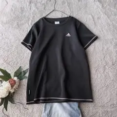 美品(M)アディダス/Tシャツ/半袖/ロゴ/ストレッチ/練習着/黒/運動