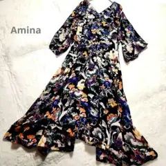 アミナ　花柄ロングワンピース