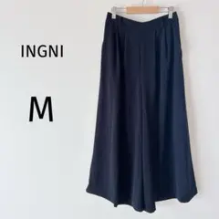 イング ワイドパンツ ガウチョ ストレッチ ラフ ウエストゴム ブラック M