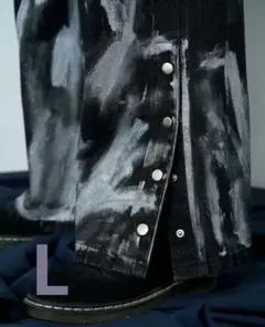 GIDEAL. silver paint denim pants black 3