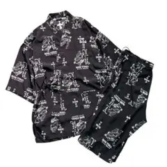 7SM1【DOG TOWN】甚平　セットアップ　ロゴ総柄　黒龍　古着used