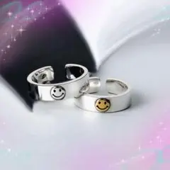 d84☆即日発送☆2個セット ニコちゃん スマイル 指輪☆ペアリング◇
