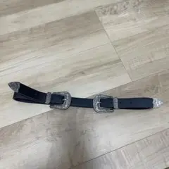 ダブルバックルベルト 黒 シルバー金具 ウエスタン風