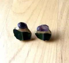 アメジストと織部焼のピアス