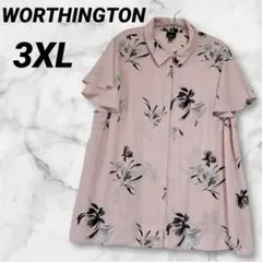 WORTHINGTON 【3XL】花柄半袖シャツ ピンク 大きめサイズ フリル袖
