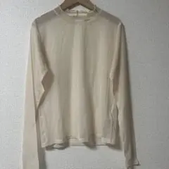 ベージュ フリルネック 長袖トップス　シアー　美品