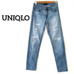 ユニクロジーンズ UNIQLO ダメージジーンズ デニム ライトブルー 28