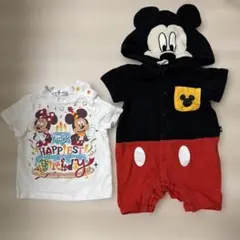 2点セット ミッキーマウスフード付きロンパース　　ミッキーマウス Tシャツ