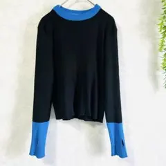 【miette】バイカラーニット 黒×ブルー 長袖 リブ編み長袖セーター