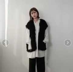 amiur ファー ベスト ジレ ブラック