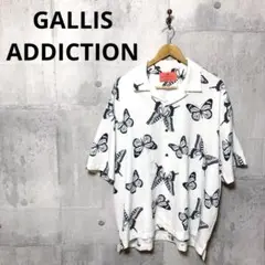 GALLIS ADDICTION メンズビッグサイズ バタフライ柄 総柄シャツ
