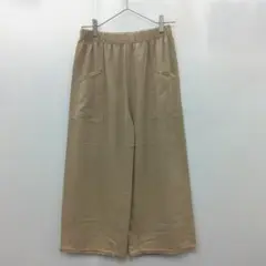 『ワイド』ベージュ ガウチョパンツ【LL】ポケット付き 麻混 ウエストゴム