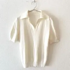☆【セゾンドパピヨン】ポロセーター キーネック 半袖 無地 シンプル M