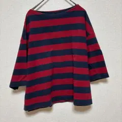 UNIQLO ユニクロ 五分袖Tシャツ カットソー M ボーダー 総柄 赤 紺