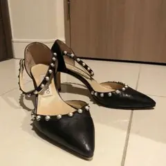 Jimmy Choo レザー アンクルストラップ パンプス 黒 約24.5cm