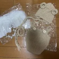 ニューボーンフォト　くま衣装　天使の羽　カチューシャ付き　セルフフォト