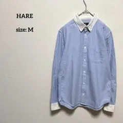 ハレ クレリックシャツ M 切り替え 青シャツ バイカラー コットン ブルー系