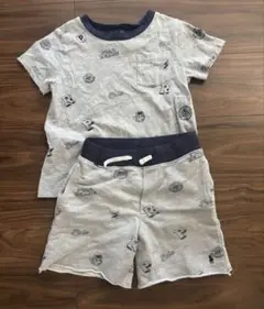 グレー プリント柄 Tシャツ ショートパンツ セット