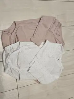 H&M ピンク・ホワイトドット柄長袖ボディスーツ2点セット