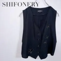 f312【シフォネリー】ベスト刺繍Vネック　aライン　ポリエステル（11R）