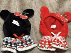 ねこさんたちのケープ　スウィートフルーツ　さくらんぼうさぎ　ブラック 赤 セット