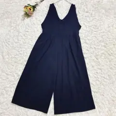 HUDSON honey　サロペット　ワイドパンツ　Ⅴネック　ネイビー無地　L