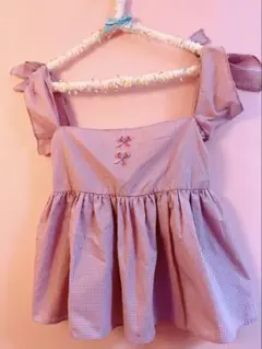 ピンク×ブルーチェック柄リボンキャミ　poppy フェアリーコア　森ガール