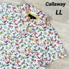 【キャロウェイ】ポロシャツ　LLサイズ　ボタニカル柄　小鳥