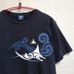 沖縄 美ら海水族館 マンタ バックプリント ネイビー Tシャツ
