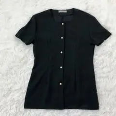 美品　SUIVI. 半袖ブラウス　透け感　パールボタン　スクエアネック　黒　M