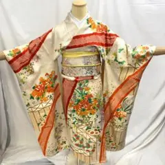 【振袖11】着物 振袖 正絹 袷 着物 牡丹 菊 梅 単品販売 ~158cm