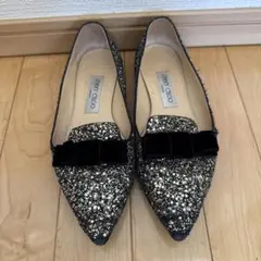JIMMY CHOO グリッター スリッポン ゴールド/ブラック