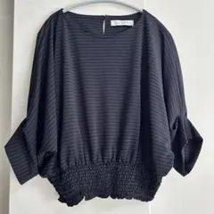 QTUME 【クチューム】　ドルマンシャーリングトップス　ボーダー　ブラウス