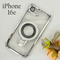 iPhone16eケース リング付MagSafe対応WH☆おまけガラスフィルム付